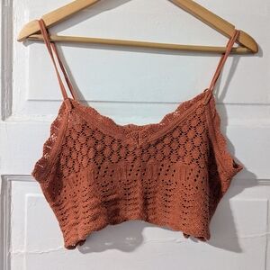 Crochet Knit Rust Sheer Cropped Top Bralette